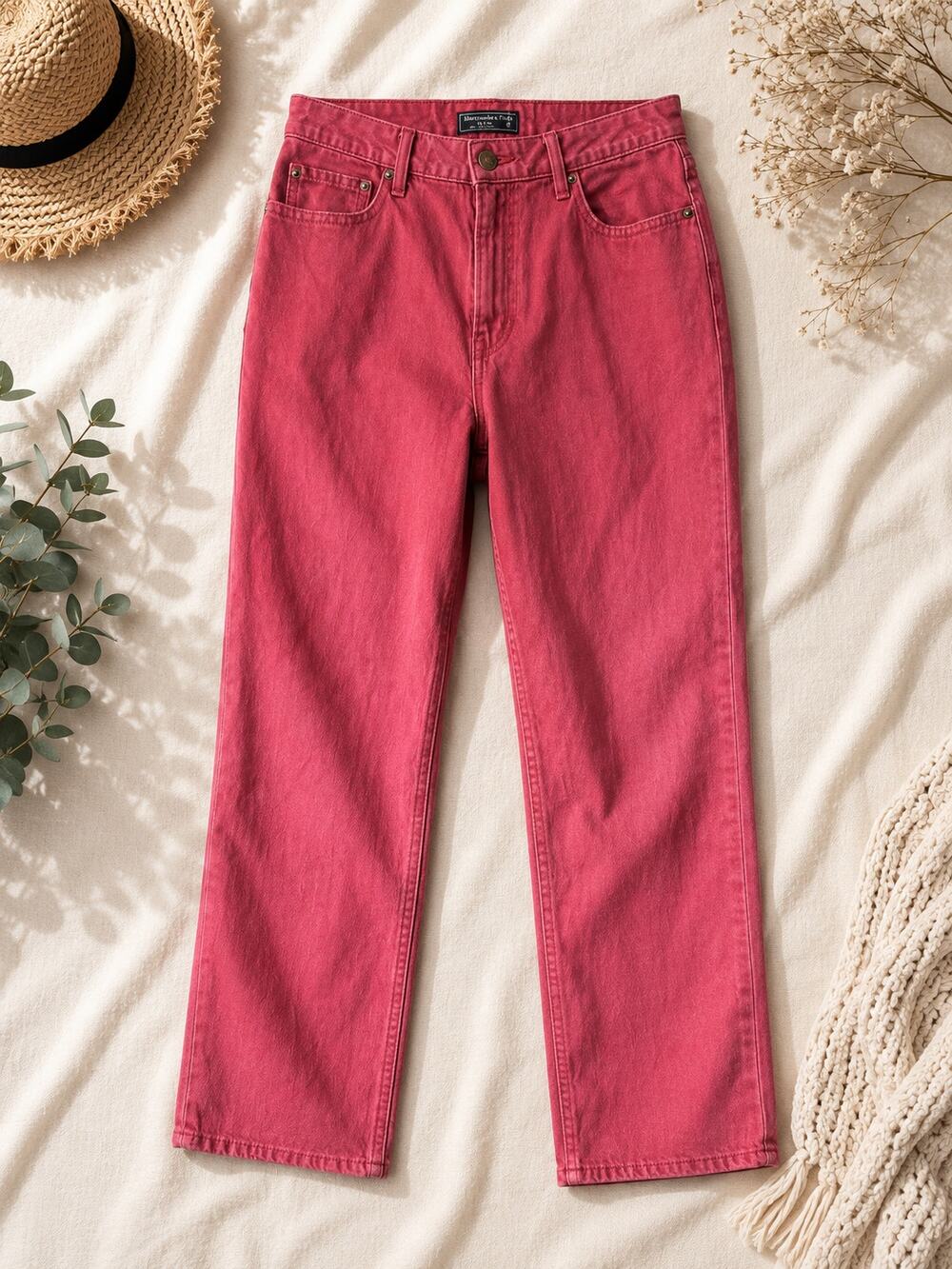 Abercrombie & Fitch Simone High Rise Ankle Straight Jeans Washed Red Size 28/6R